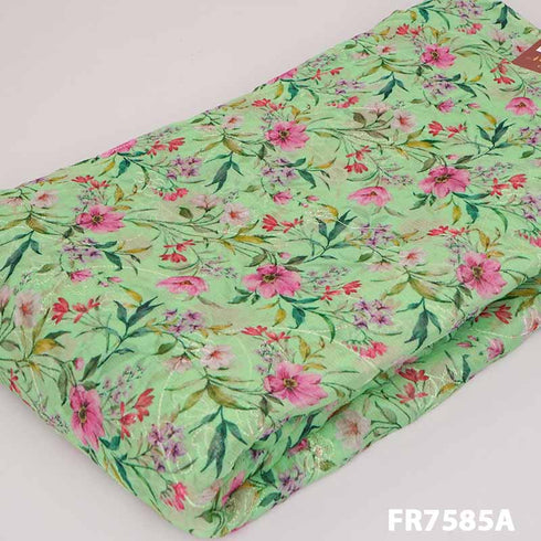 Embroidered Printed Chinon Fabric- FR7585